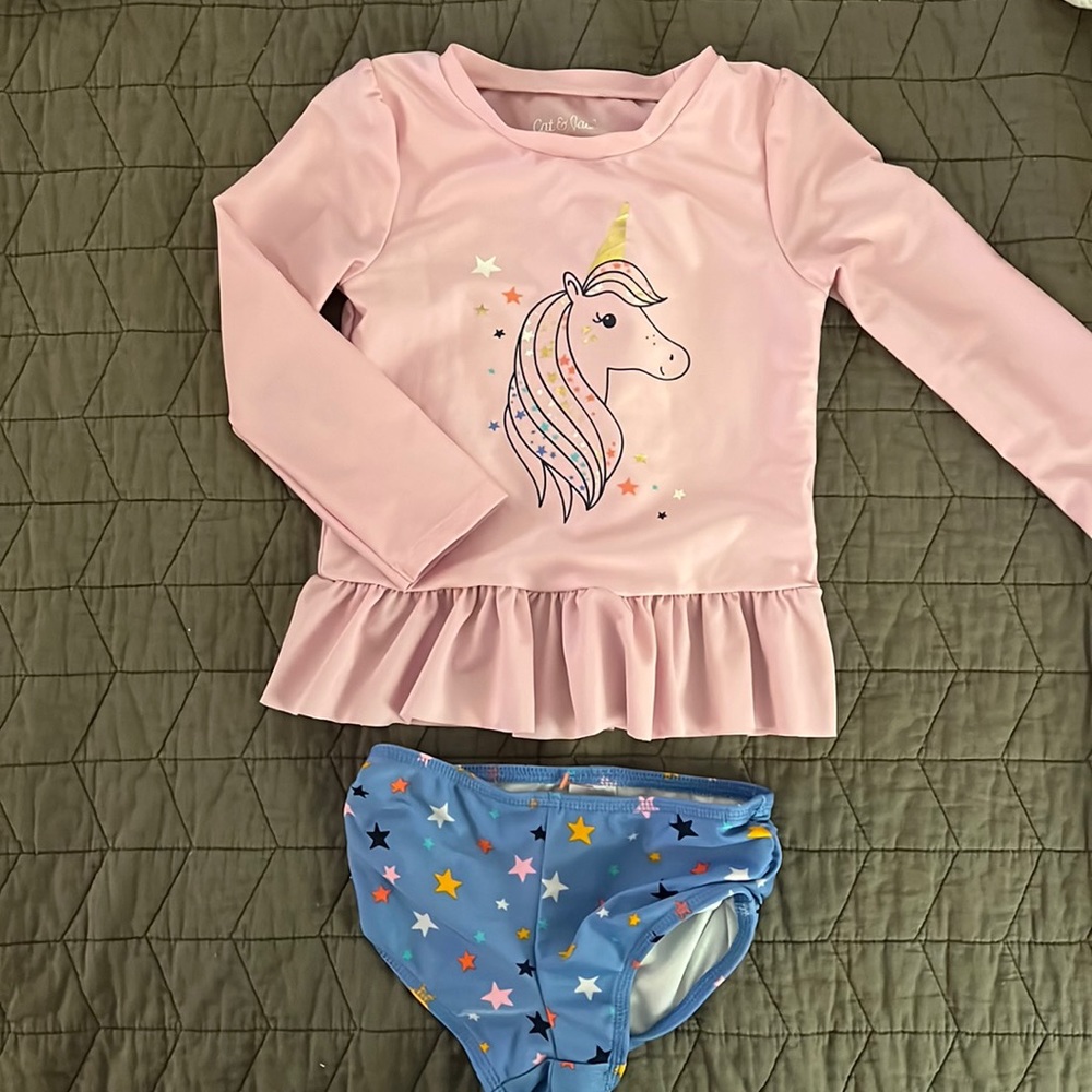 Cat and Jack unicorn star swimsuit rash guard long sleeve UPF